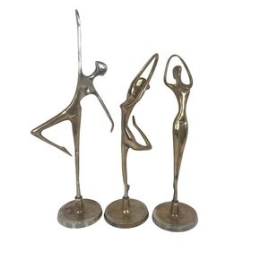Ballerina‎ Dancer Figurines gold and silver Metal Ballet Sculptures Set of 3
